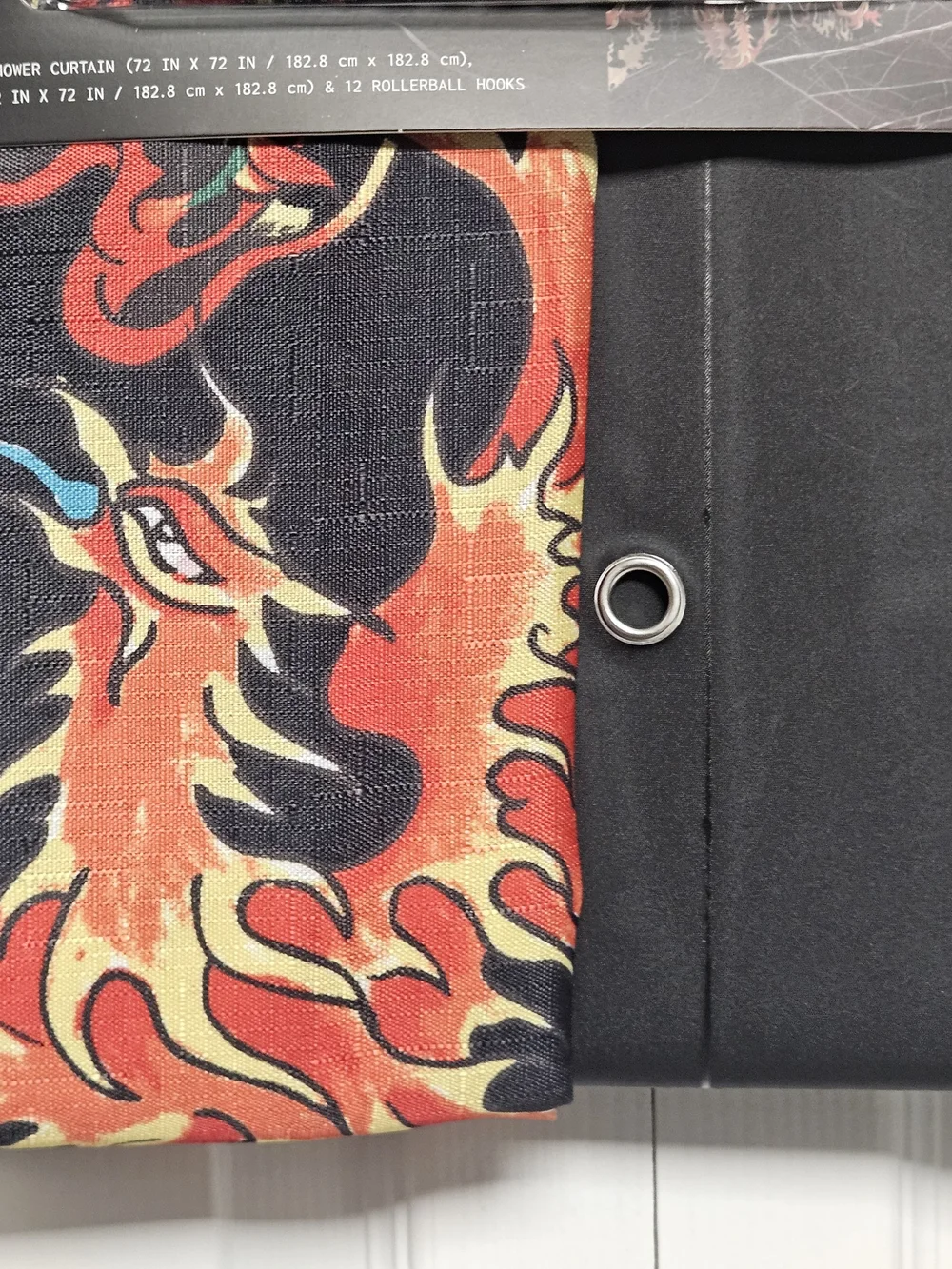 Ed Hardy Black Shower Curtain Set with Red & Orange Dragon Flame Print